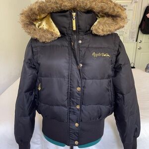 Apple Bottoms Black Puffer Jacket with Faux Fur Hood